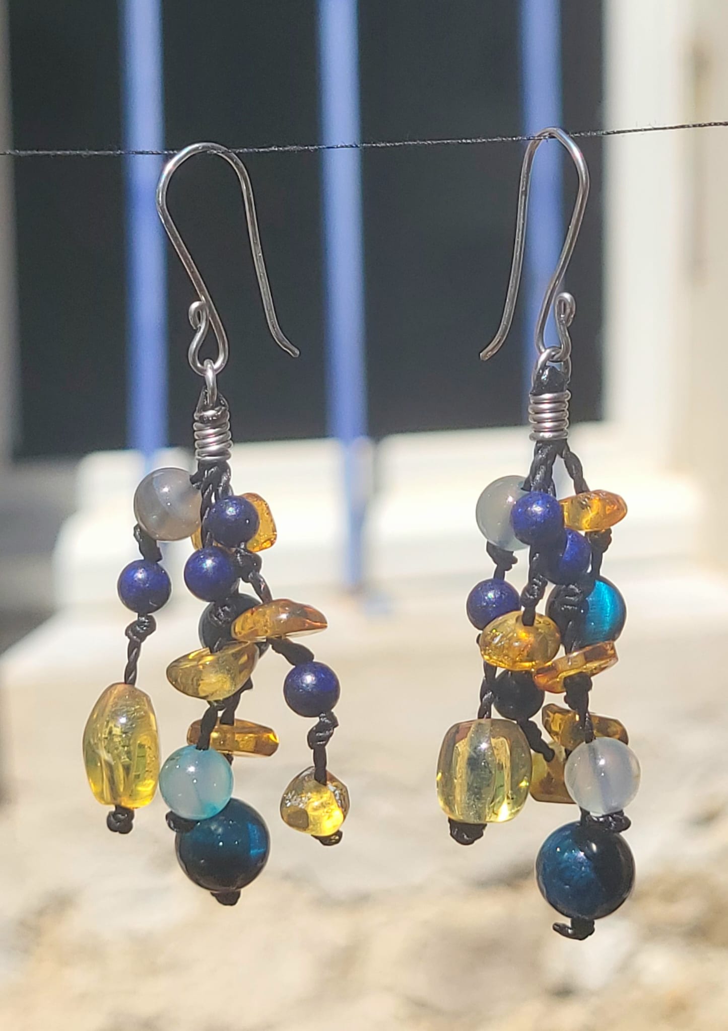Boucles d'Oreilles Grappes Ambre Pierres Naturelles Doré - Vue principale | Artisanat Mexique