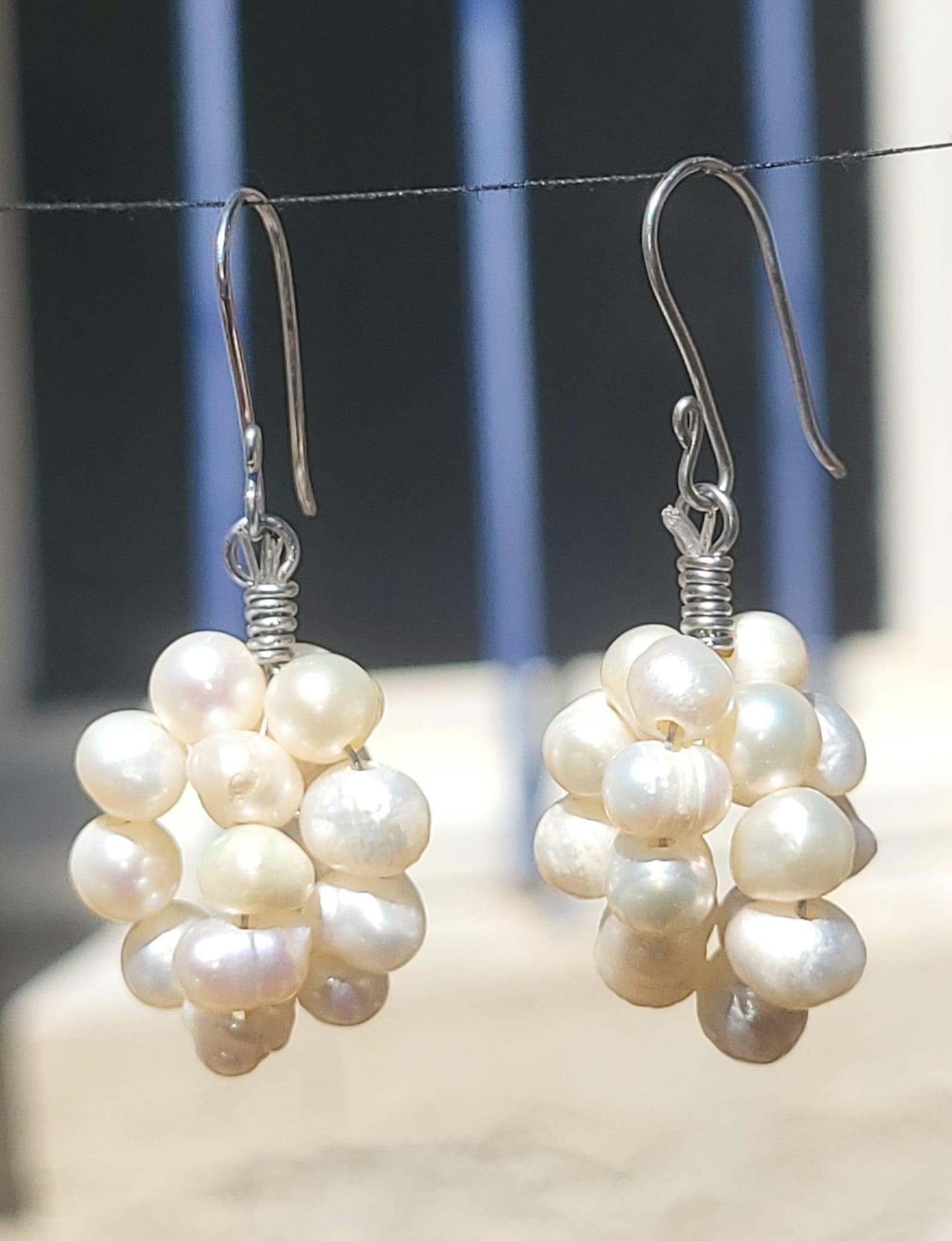 Boucles d'Oreilles Grappes Perles de Rivière Nacrées - Pierr