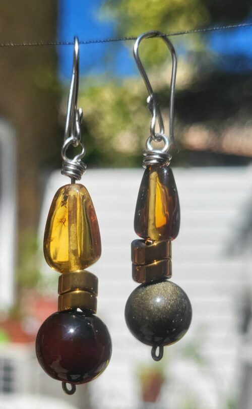 Boucles d'Oreilles Ambre Transparent du Chiapas Pendantes - Vue principale | Artisanat Mexique