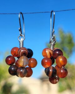 Boucles d'Oreilles Grappes Agate Cornaline Orange Doré - Fait Main Mexique Femme