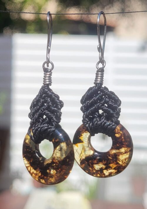 Boucles d'Oreilles Ovales Ambre Inclusions Dorées - Vue principale | Artisanat Mexique