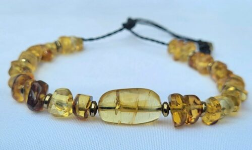 Bracelet Ambre du Chiapas Pyrite Dorée Perle Centrale - Vue principale | Artisanat Mexique