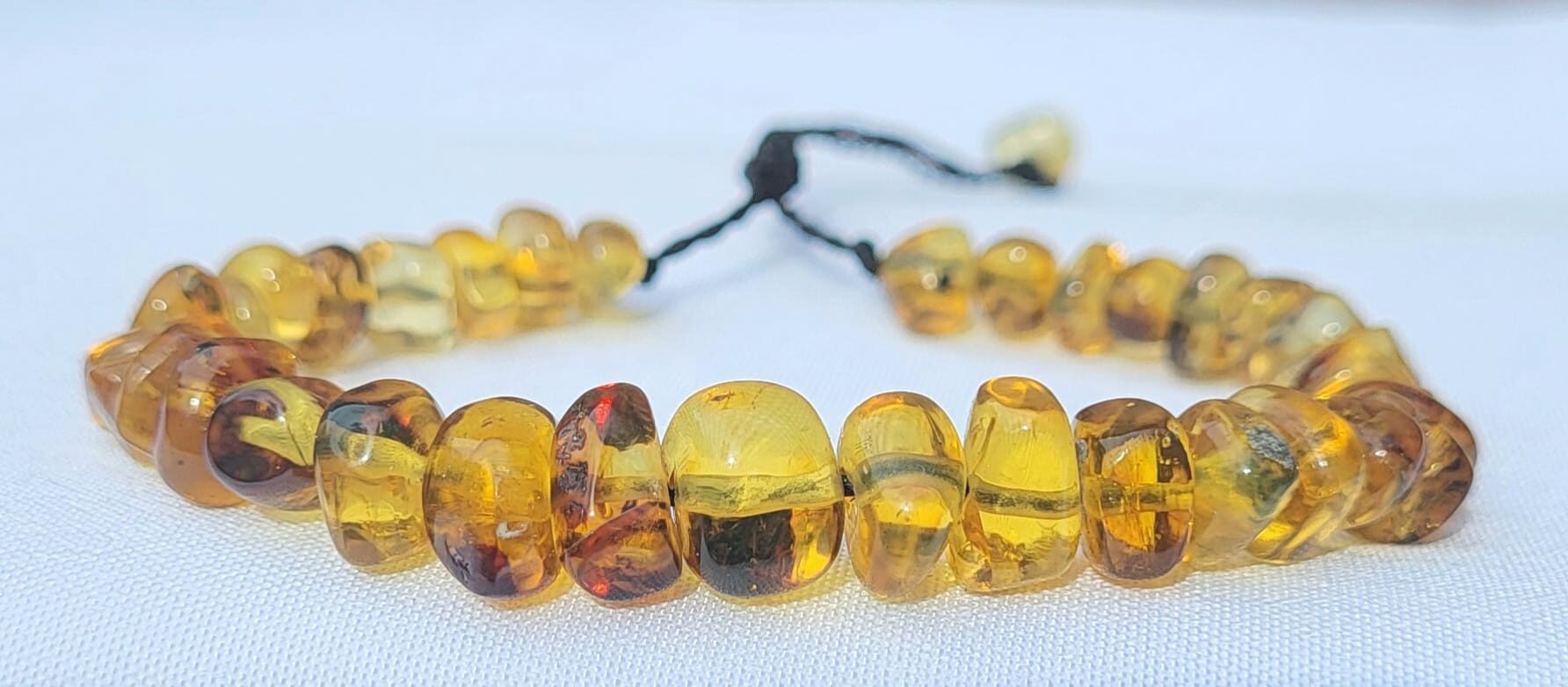 Bracelet Ambre du Chiapas Inclusions Fossiles Doré - Pierre Naturelle Fait Main Mexique Femme