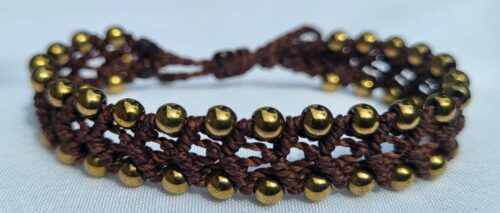 Bracelet Macramé Pyrite Dorée Tressage Traditionnel - Vue principale | Artisanat Mexique