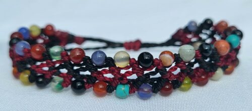 Bracelet Macramé Multi Rangs Pierres Naturelles Multicolore - Bijou Artisanal Mexicain Fem - Vue principale
