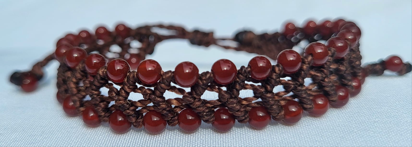 Bracelet Macramé Cornaline Rouge Tressage - Fait Main Mexique Femme