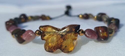Bracelet Ambre Sculpté Papillon du Chiapas Doré Multicolore - Vue principale | Artisanat Mexique