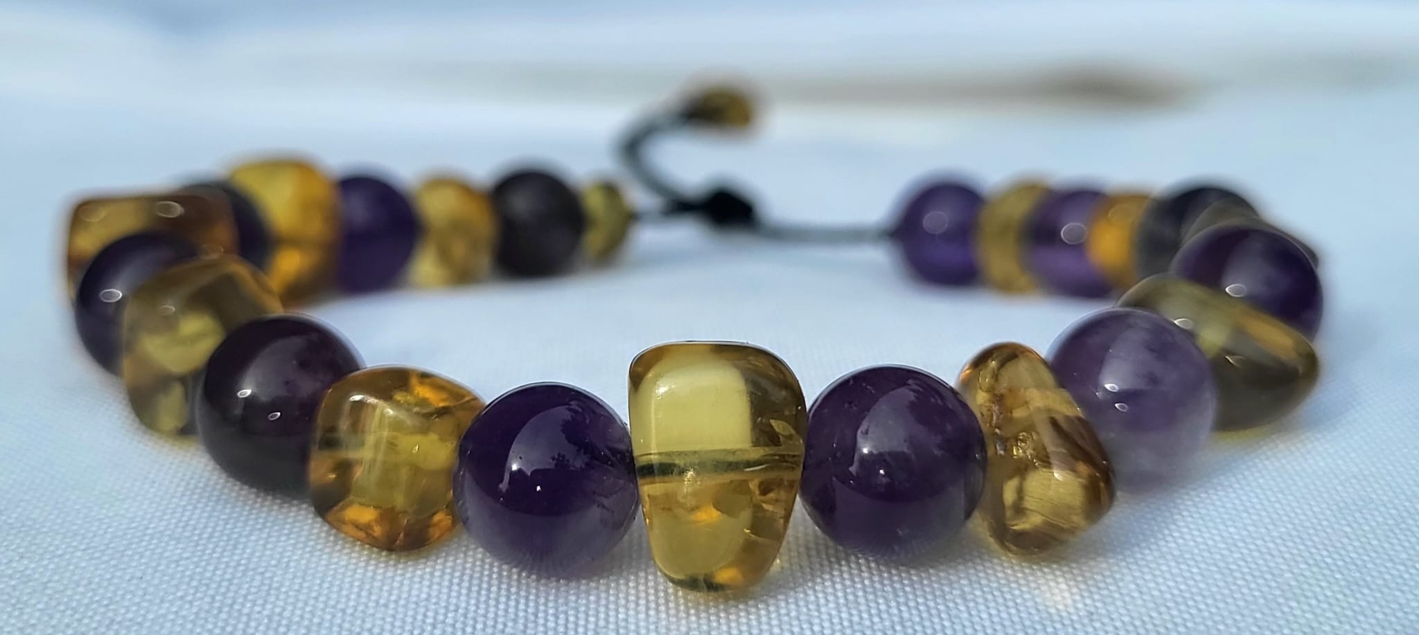 Bracelet Ambre Doré Améthyste Violette du Chiapas - Vue principale | Artisanat Mexique