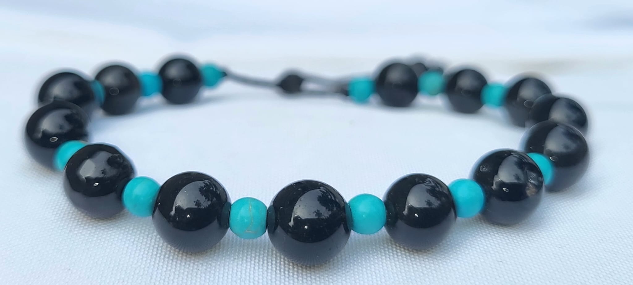Bracelet Onyx Turquoise - Pierre Naturelle Fait Main Mexique Femme