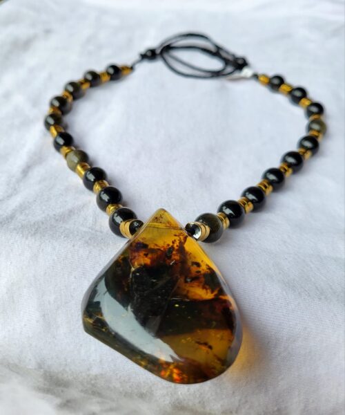 Collier Pendentif Ambre Spectral du Chiapas Variations Chromatiques - Fait Main Mexique Femme
