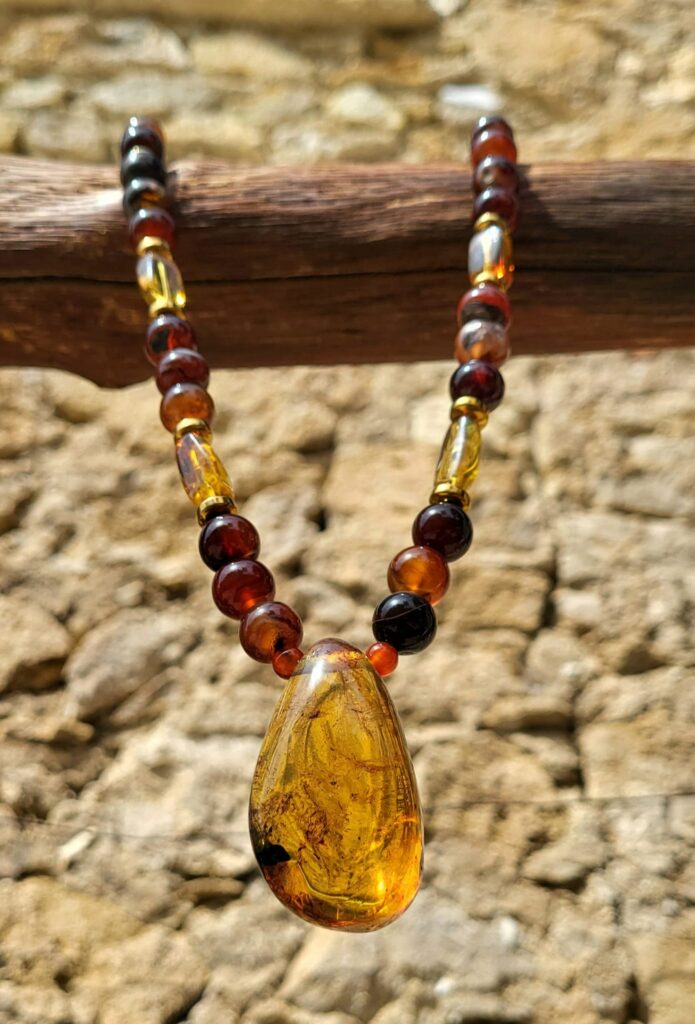 Collier Pendentif Ambre Inclusions du Chiapas Perles – Bijou Fait Main Mexique Femme