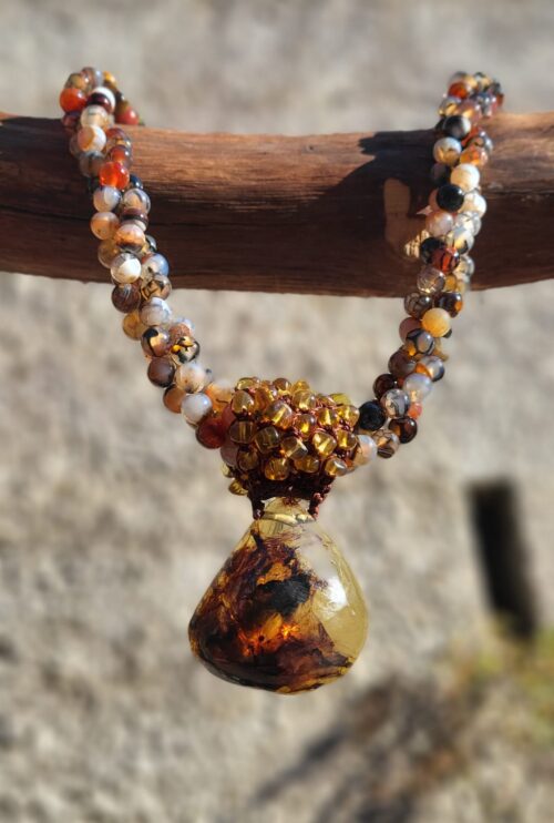 Collier Pendentif Ambre Fossile Poire Inclusions Préhistoriques du Chiapas Doré - Vue principale | Artisanat Mexique