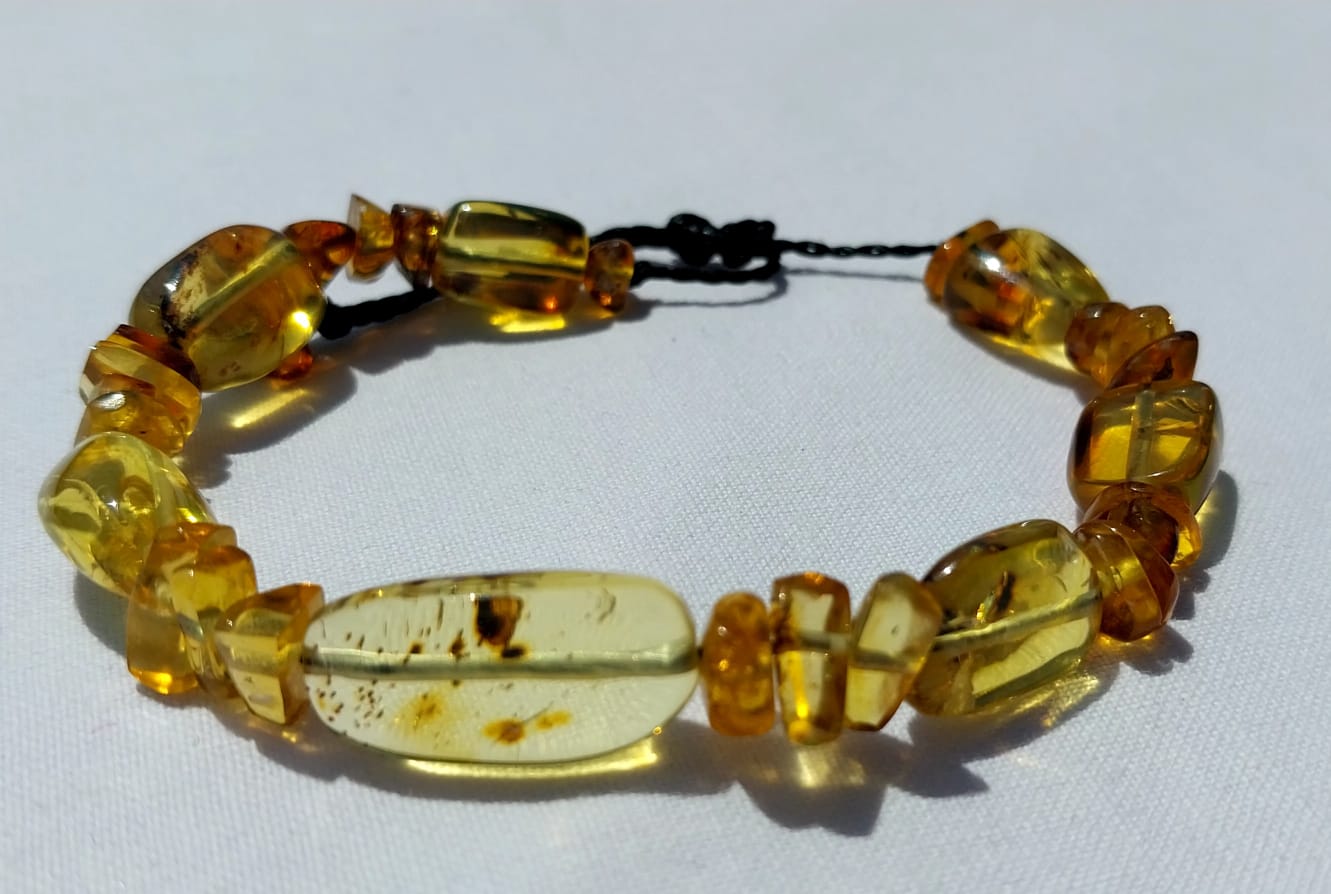 Bracelet Ambre du Chiapas Inclusions Préhistoriques 25MA Doré - Pierre Fossile Fait Main Mexique Femme