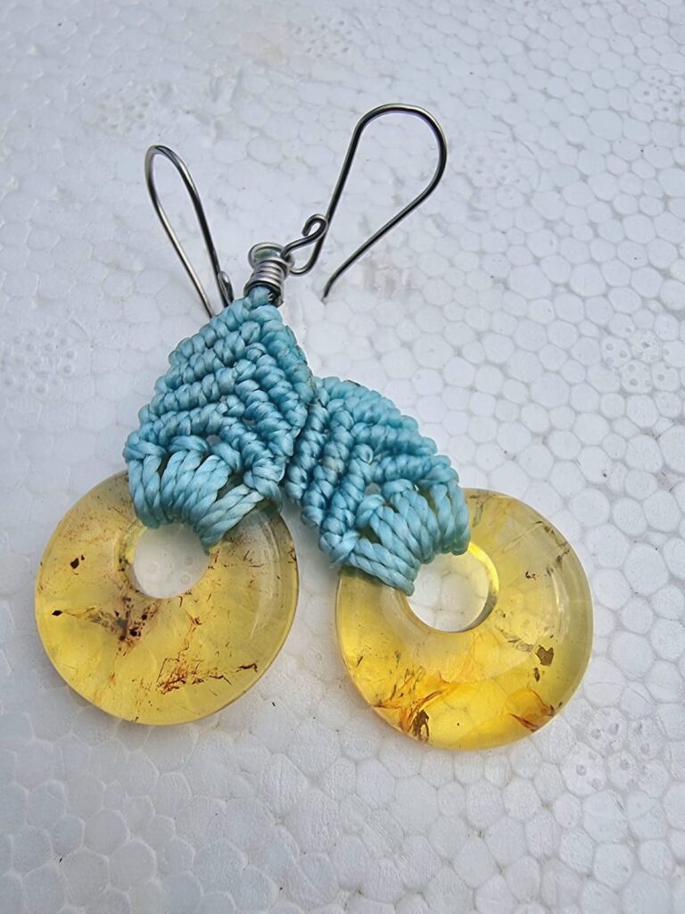 Boucles d&rsquo;Oreilles Ambre Macramé Turquoise – Fait Main Mexique Femme