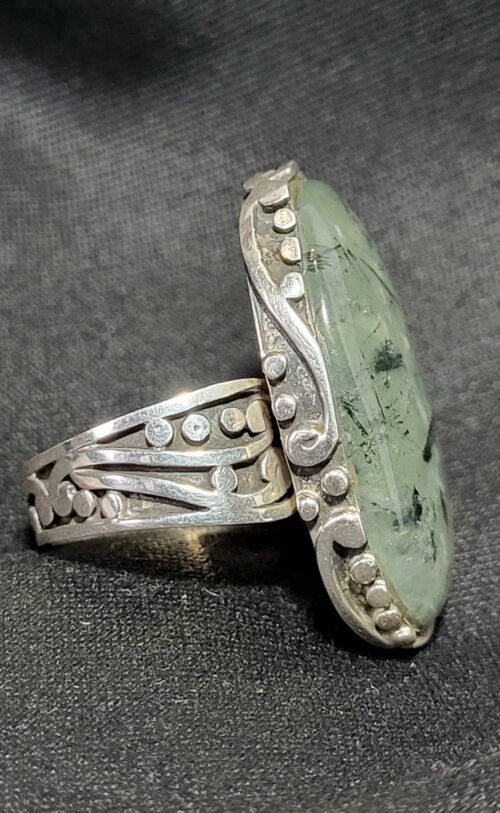 Bague Tourmaline Dendritique Argent 950 Fait Main