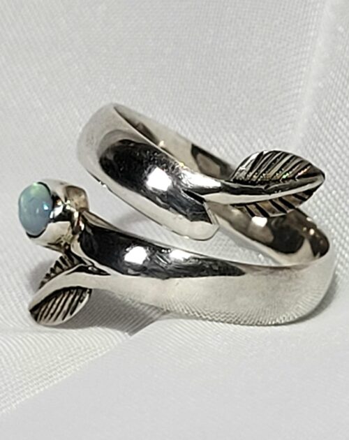 Bague Opale Argent 950 Motif Plume Fait Main
