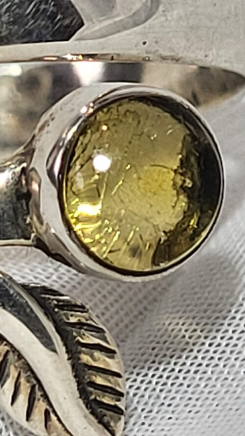 Bague Double Ambre Argent 950 Feuilles Fait Main
