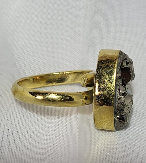 Bague Druzy Pyrite Cristaux Bronze Fait Main