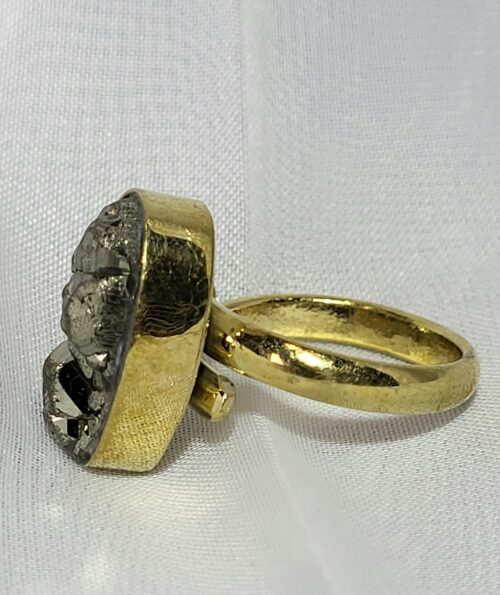 Bague Druzy Pyrite Cristaux Bronze Fait Main