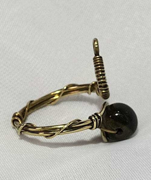 Bague Obsidienne Wire-wrap Acier Doré Fait Main