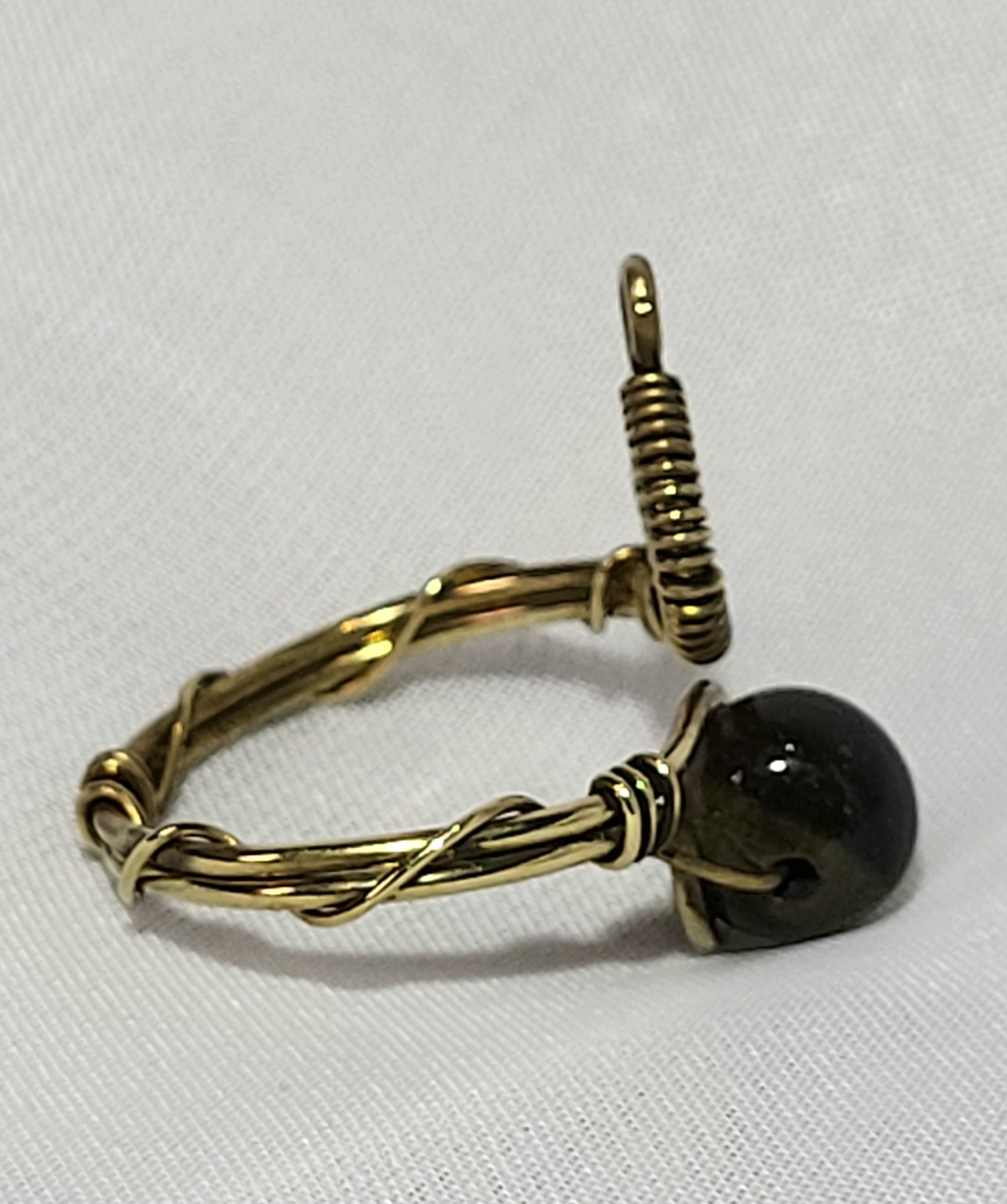 Bague Obsidienne Wire-wrap Acier Doré Fait Main
