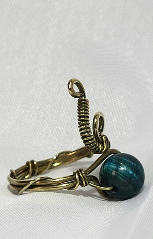 Bague Oeil de Tigre Wire-wrap Acier Doré Fait Main