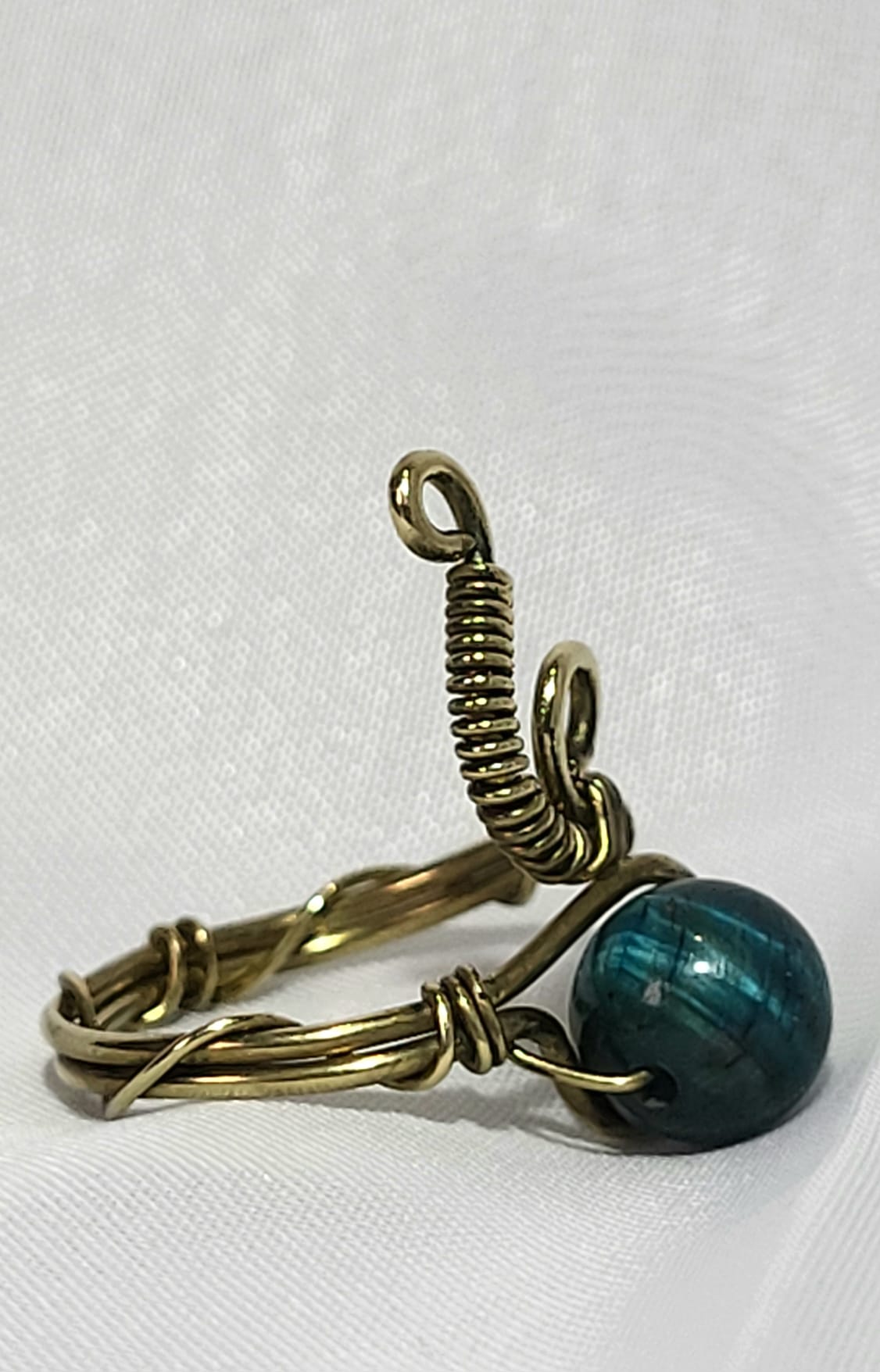 Bague Oeil de Tigre Wire-wrap Acier Doré Fait Main