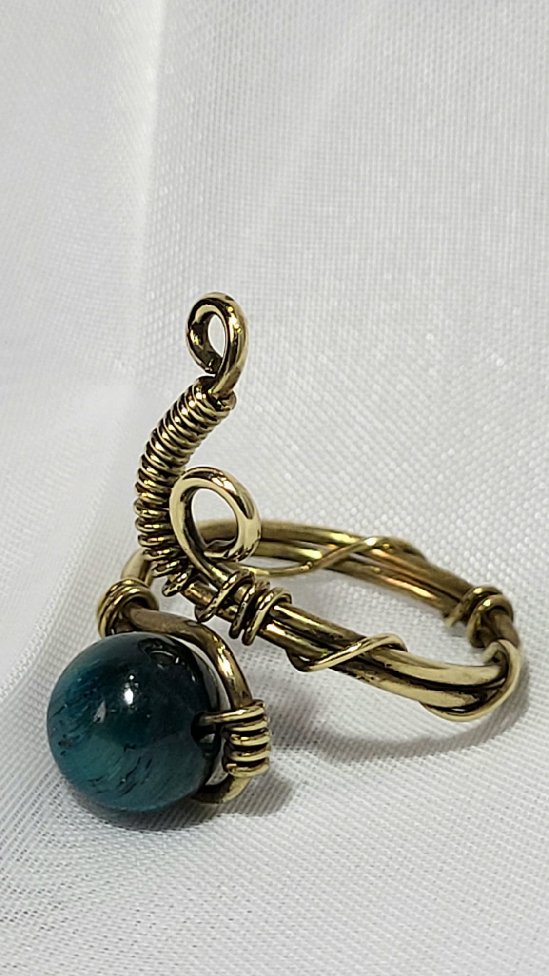 Bague Oeil de Tigre Wire-wrap Acier Doré Fait Main