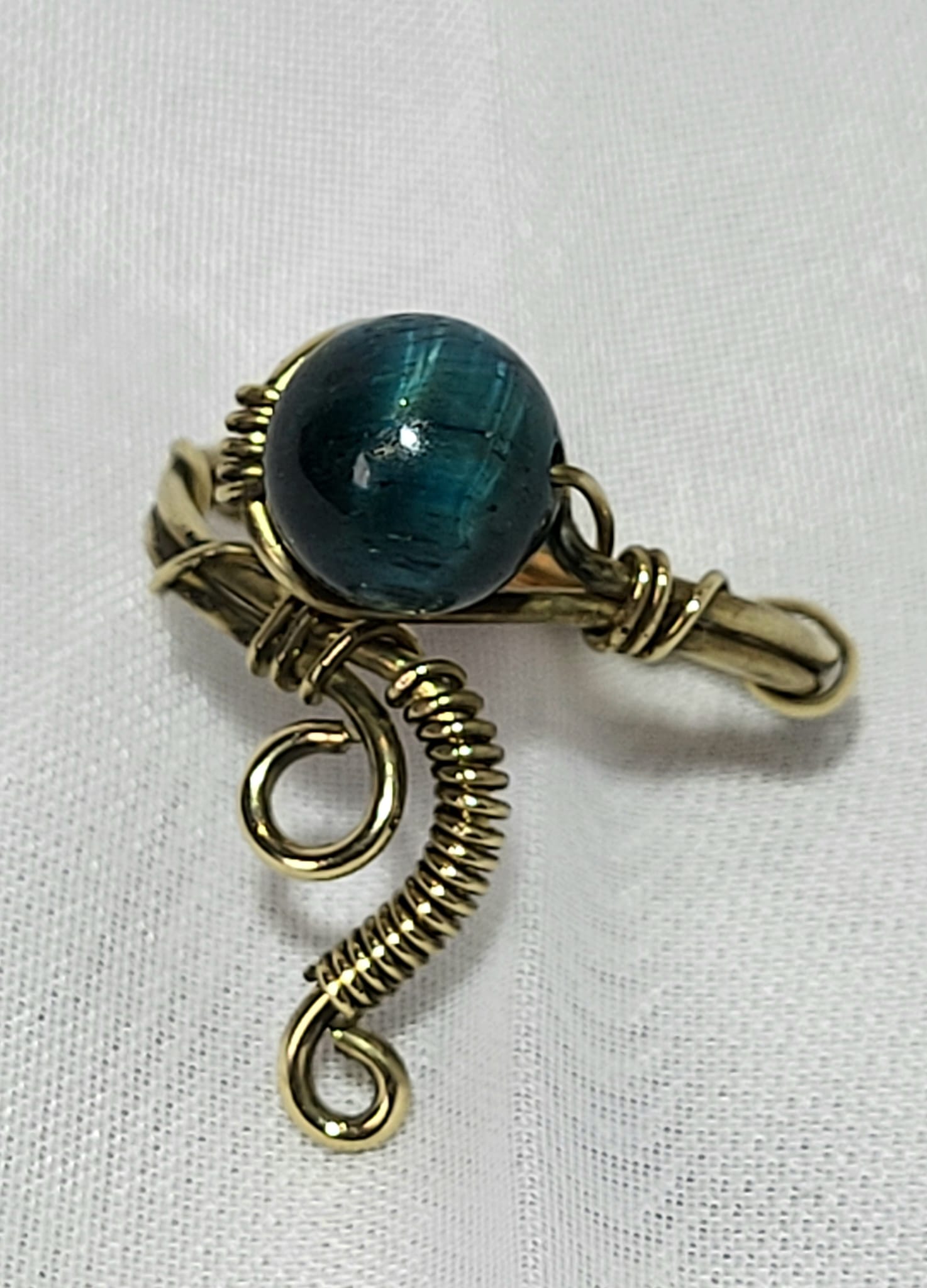 Bague Oeil de Tigre Wire-wrap Acier Doré Fait Main