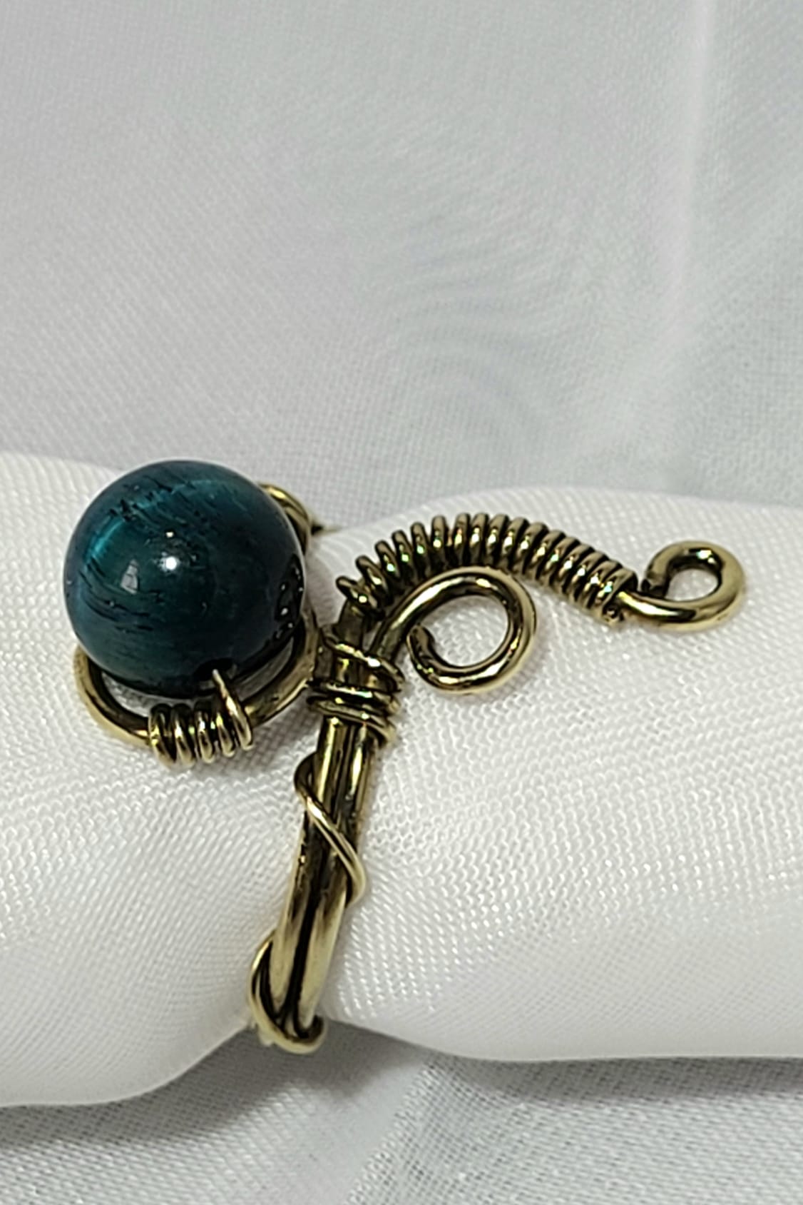 Bague Oeil de Tigre Wire-wrap Acier Doré Fait Main