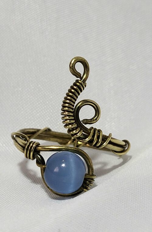 Bague Larimar Wire-wrap Acier Doré Fait Main
