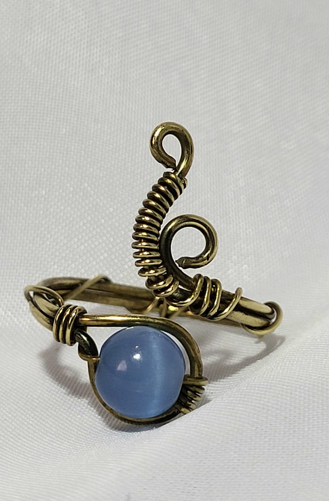 Bague Larimar Wire-wrap Acier Doré Fait Main