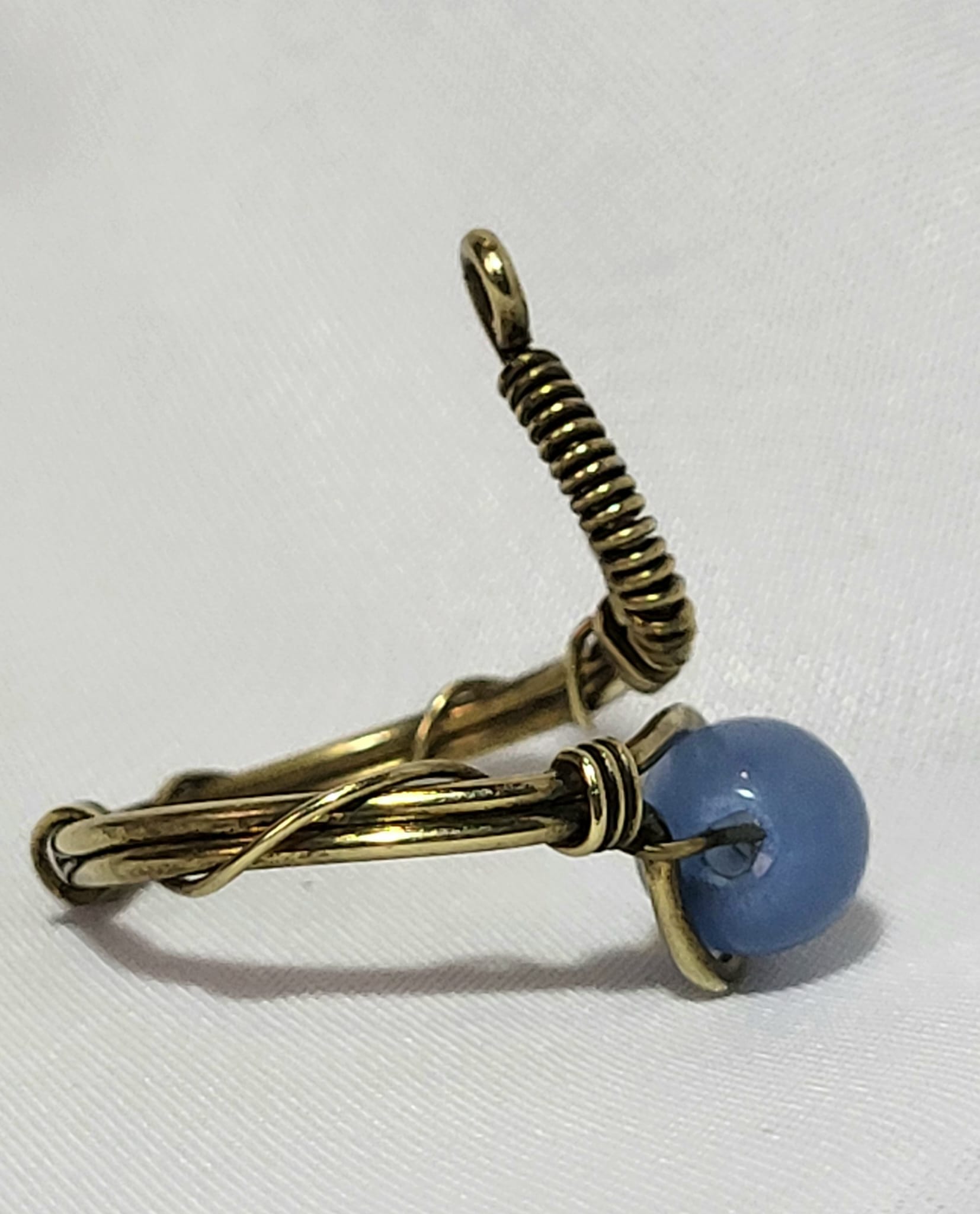 Bague Larimar Wire-wrap Acier Doré Fait Main