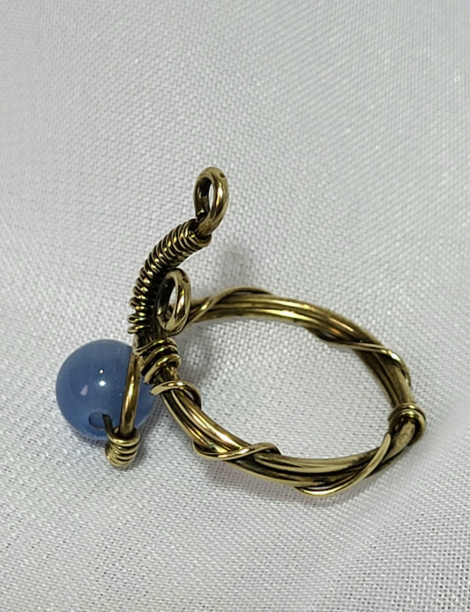Bague Larimar Wire-wrap Acier Doré Fait Main