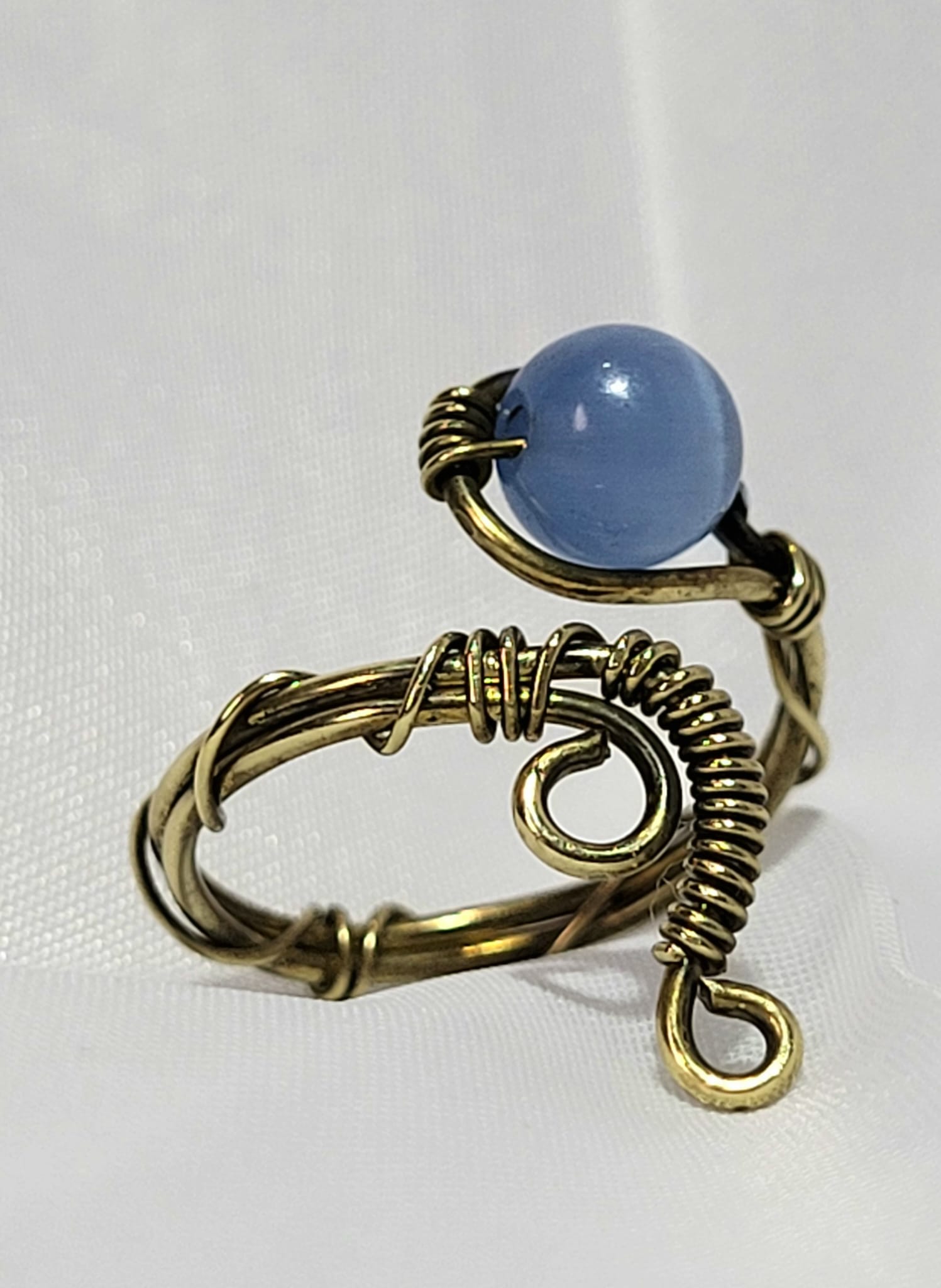 Bague Larimar Wire-wrap Acier Doré Fait Main