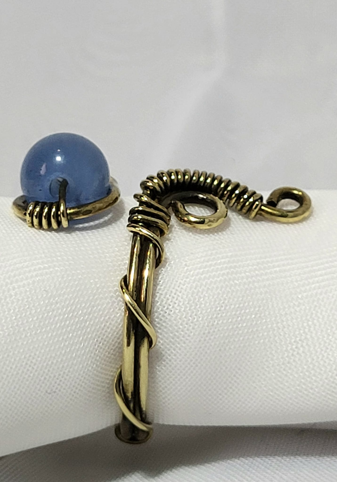 Bague Larimar Wire-wrap Acier Doré Fait Main