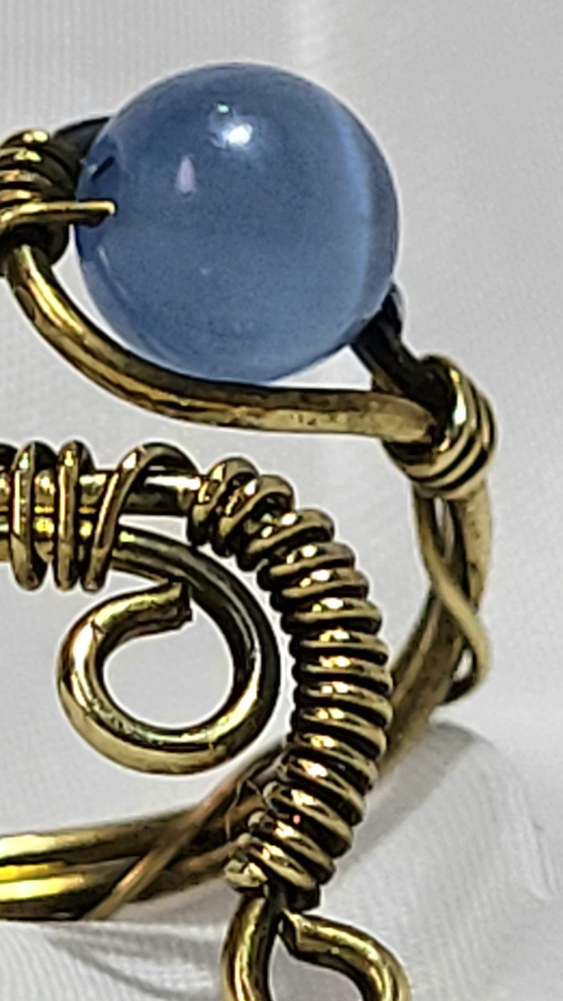 Bague Larimar Wire-wrap Acier Doré Fait Main