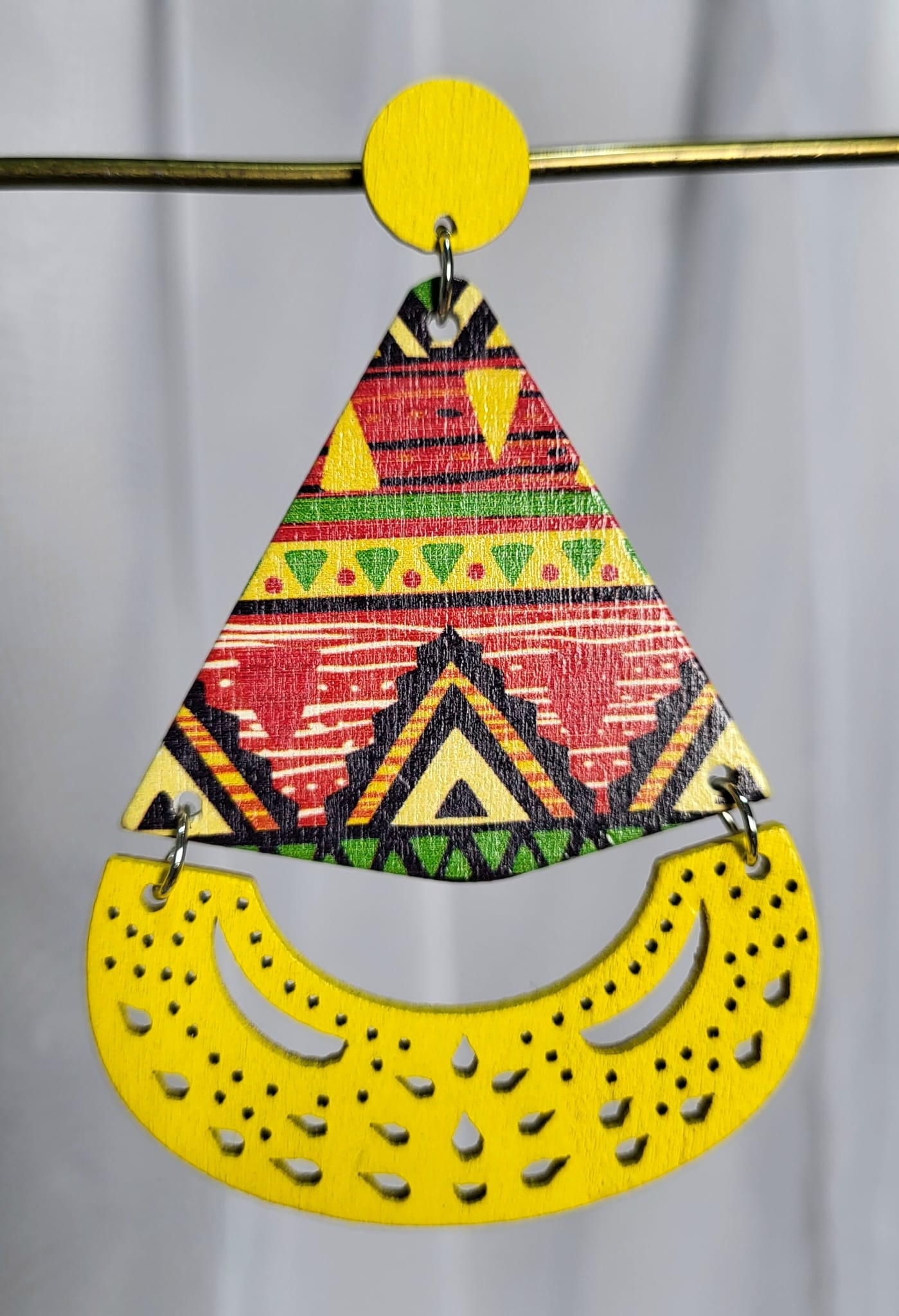 Boucles Bois Peint Motifs Aztèques 8cm Fait Main