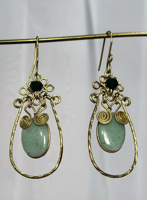 Boucles Bronze Jade Naturel Spirales Maya Fait Main