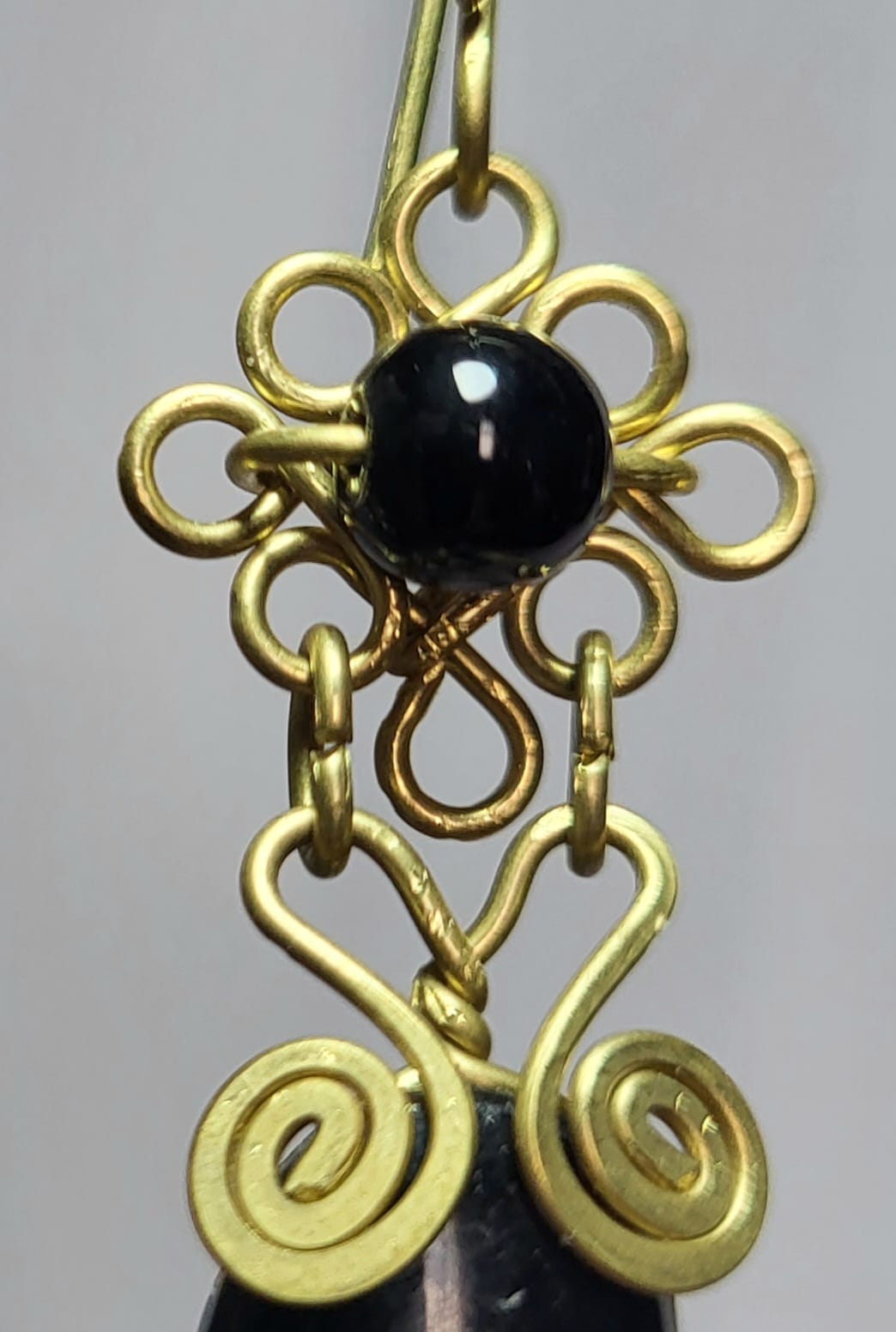Boucles Bronze Obsidienne Noire Aztèques Fait Main