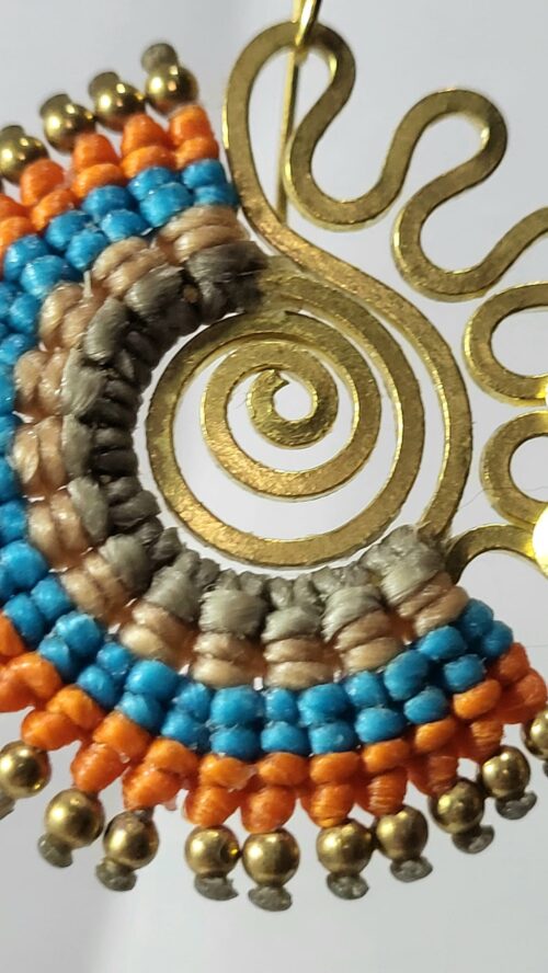 Boucles Bronze Macramé Orange Turquoise Fait Main