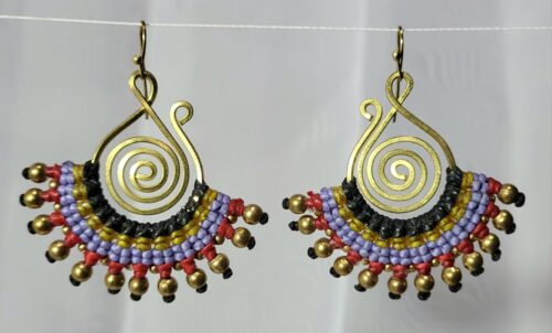 Boucles Bronze Macramé Croissant Lavande Fait Main