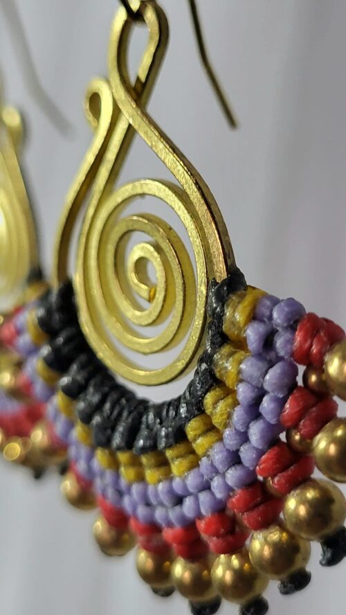 Boucles Bronze Macramé Croissant Lavande Fait Main