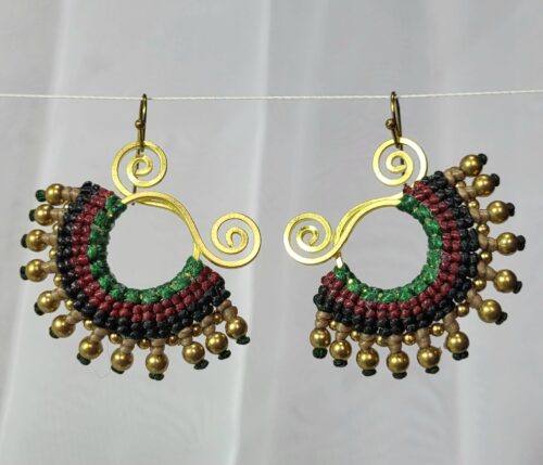Boucles Bronze Macramé Créoles Bordeaux Fait Main