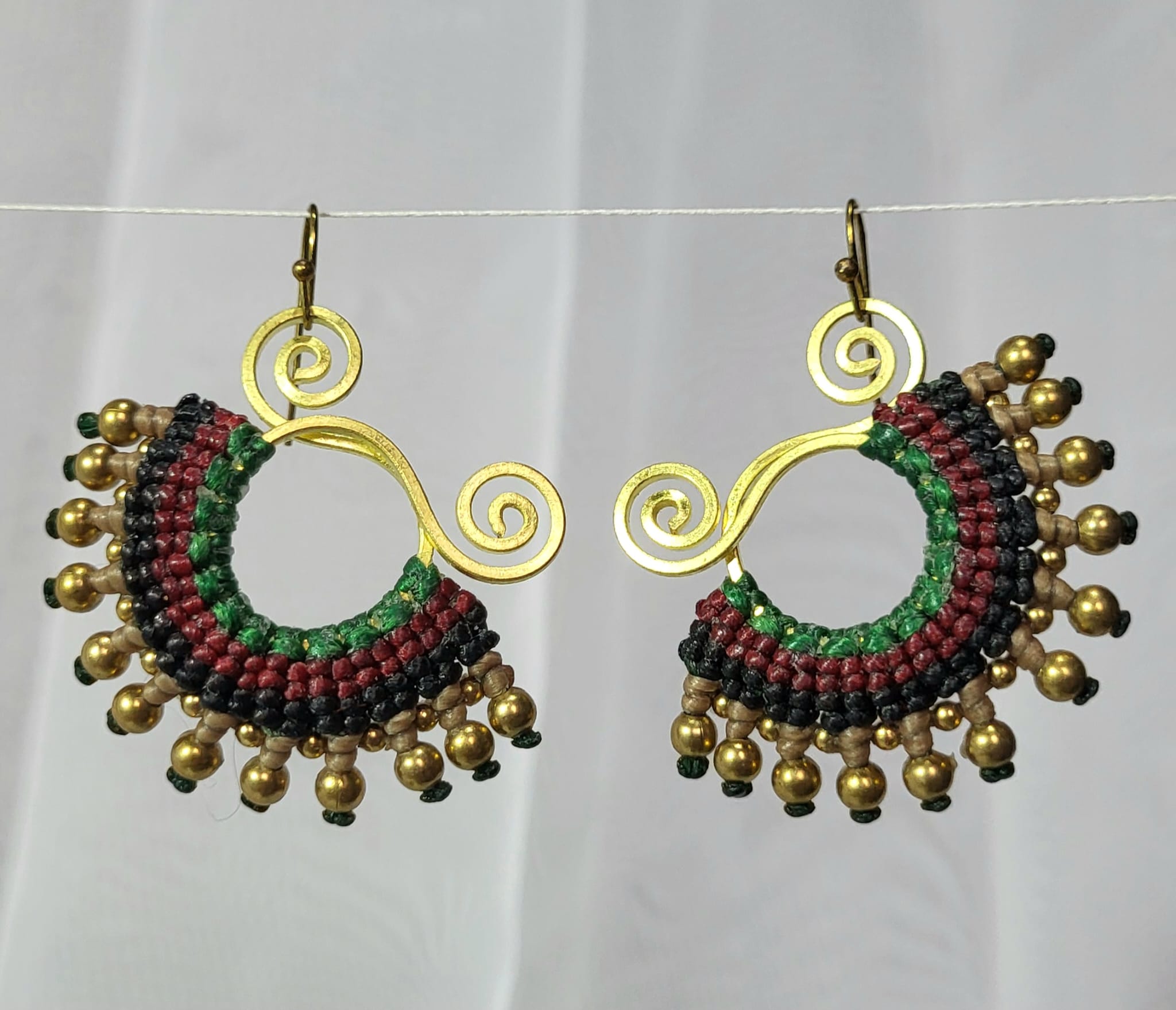 Boucles Bronze Macramé Créoles Bordeaux Fait Main