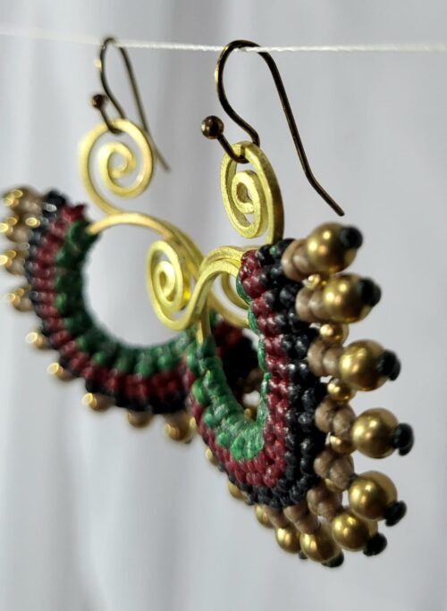 Boucles Bronze Macramé Créoles Bordeaux Fait Main