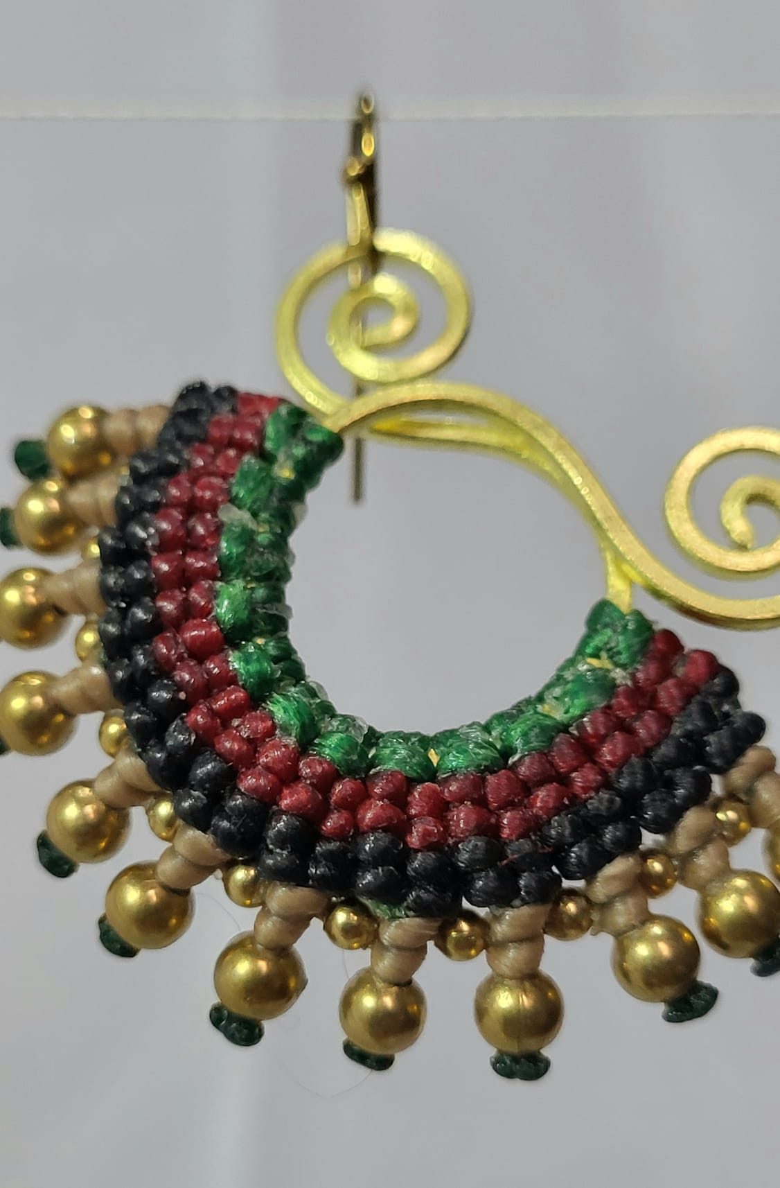 Boucles Bronze Macramé Créoles Bordeaux Fait Main