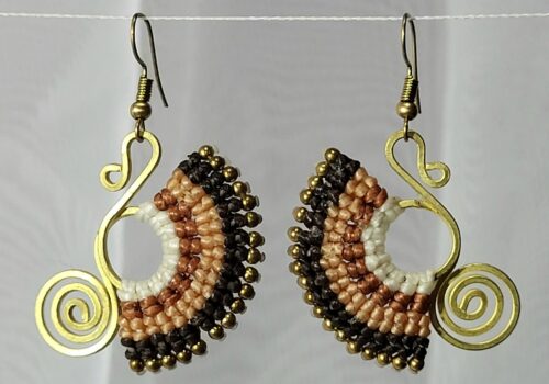 Boucles Bronze Macramé Feuille Chocolat Fait Main