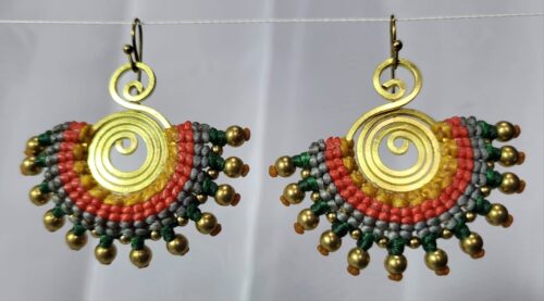 Boucles Bronze Macramé Corail Jaune Vert Fait Main