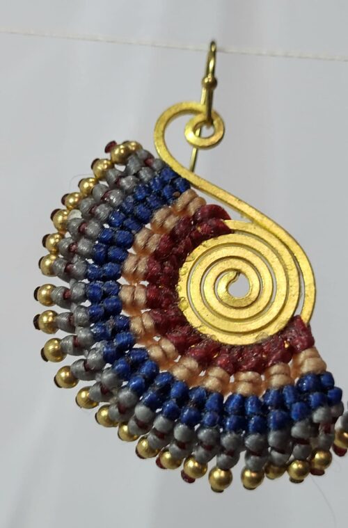 Boucles Bronze Macramé Bleu Marine Bordeaux